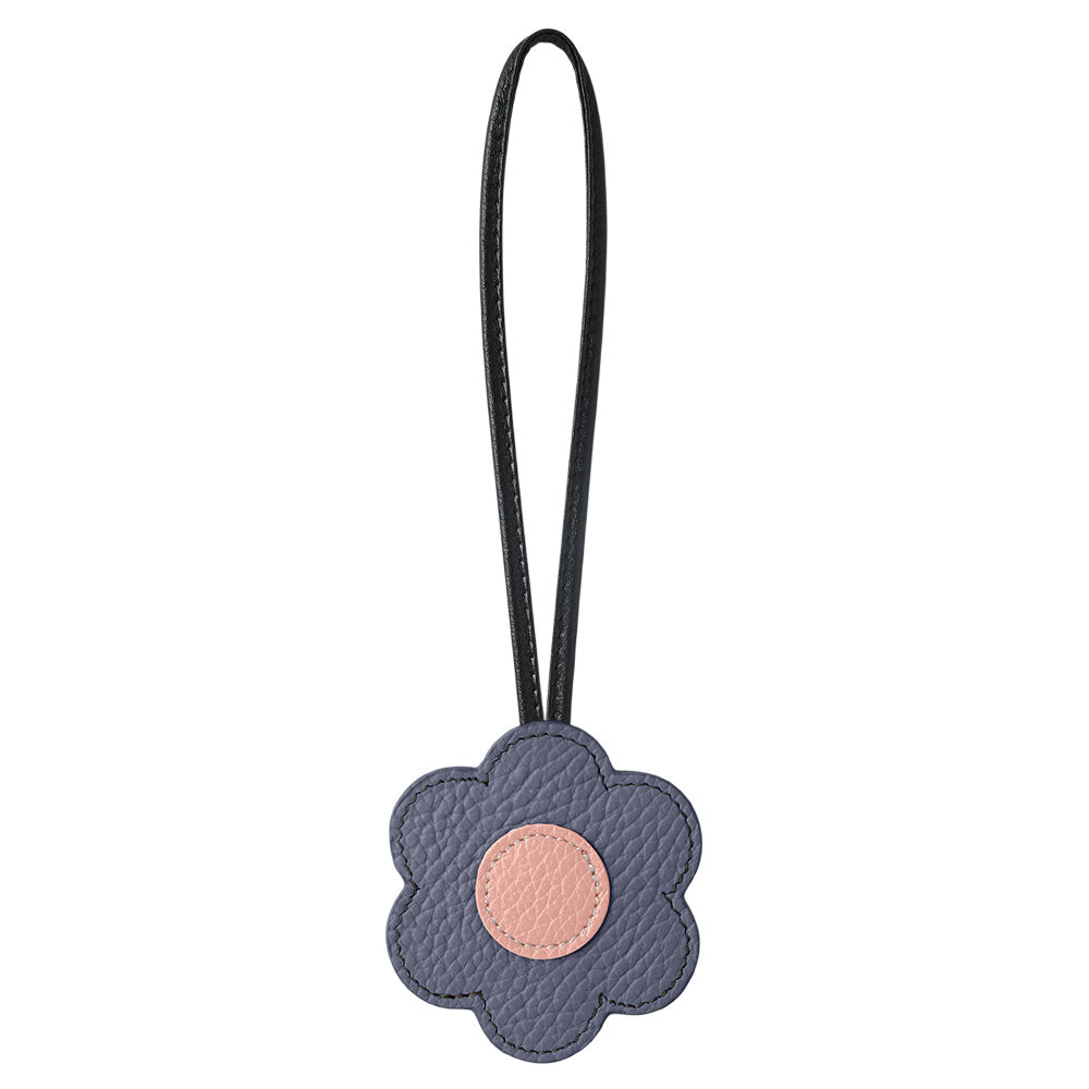 Accessoire cuir véritable cuir italien grainé porte-miroir fleur avec cordon