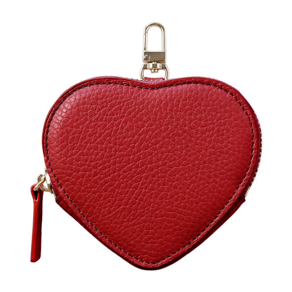 Pochette en cuir véritable italien à grain froissé en forme de cœur