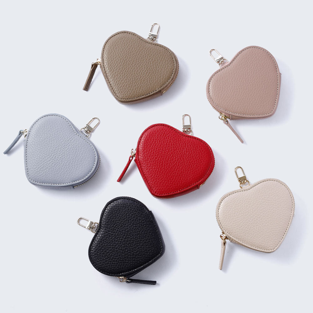 Pochette en cuir véritable italien à grain froissé en forme de cœur