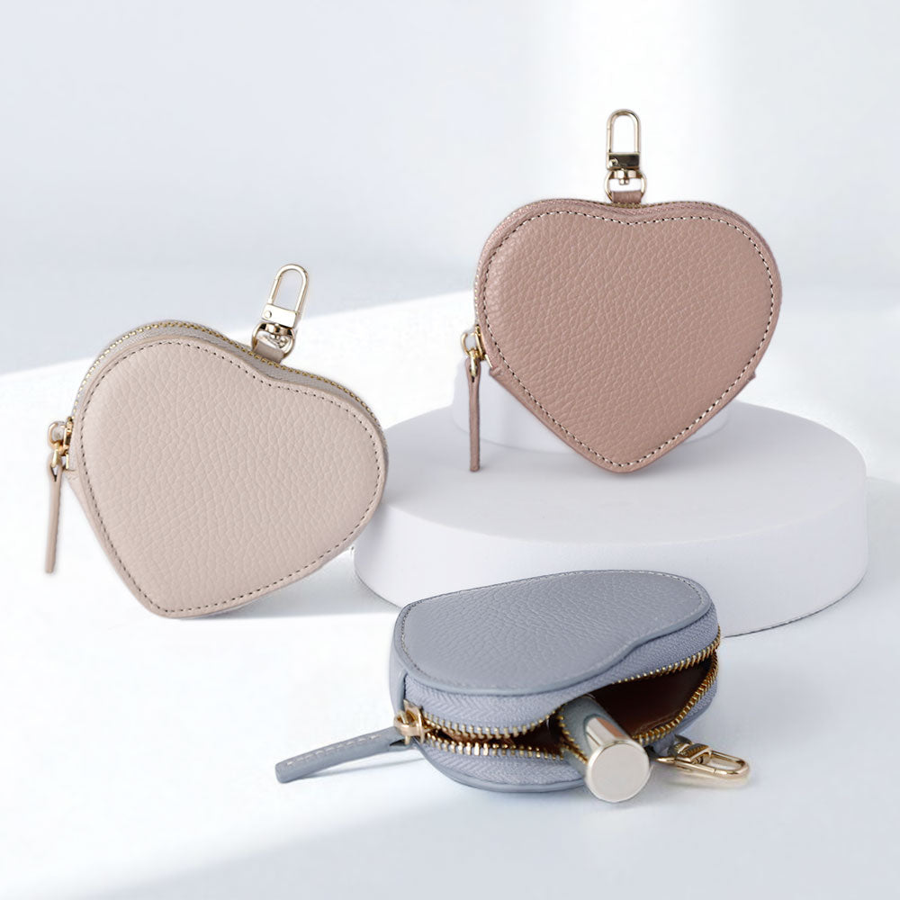 Pochette en cuir véritable italien à grain froissé en forme de cœur