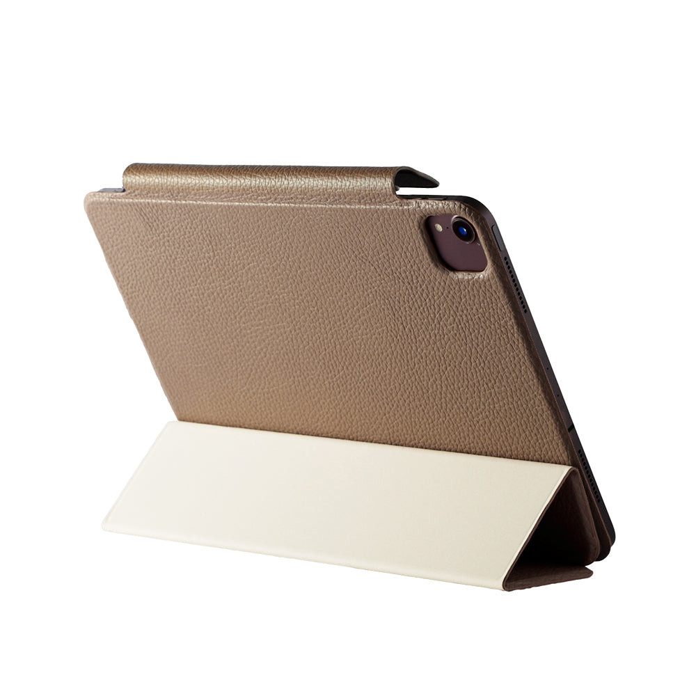 Étui iPad en cuir véritable italien gaufré, imprimé tulipe, 32 couleurs, fonction support