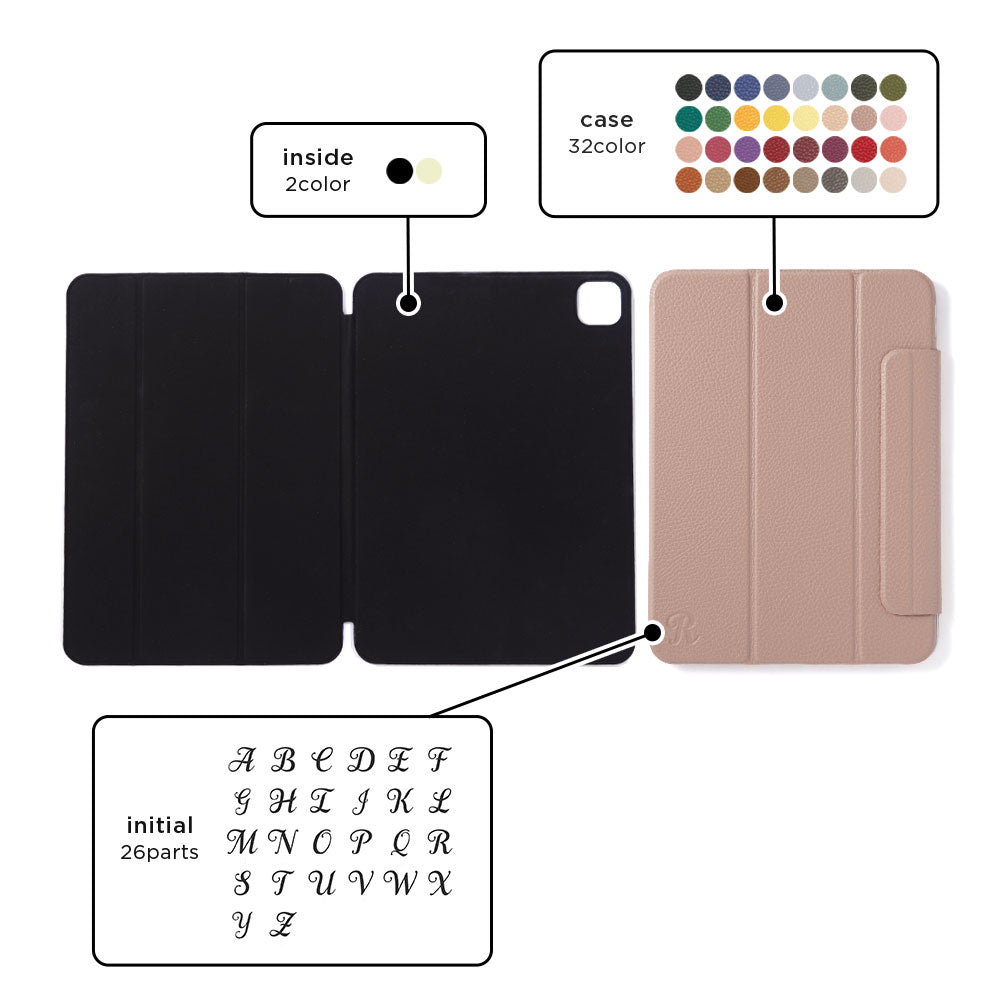 本革 32色 イタリアンシュリンクレザー イニシャル スタンド機能 iPadケース