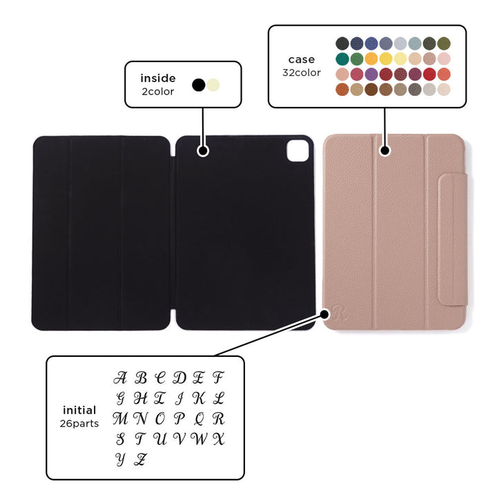 本革 32色 イタリアンシュリンクレザー イニシャル スタンド機能 iPadケース