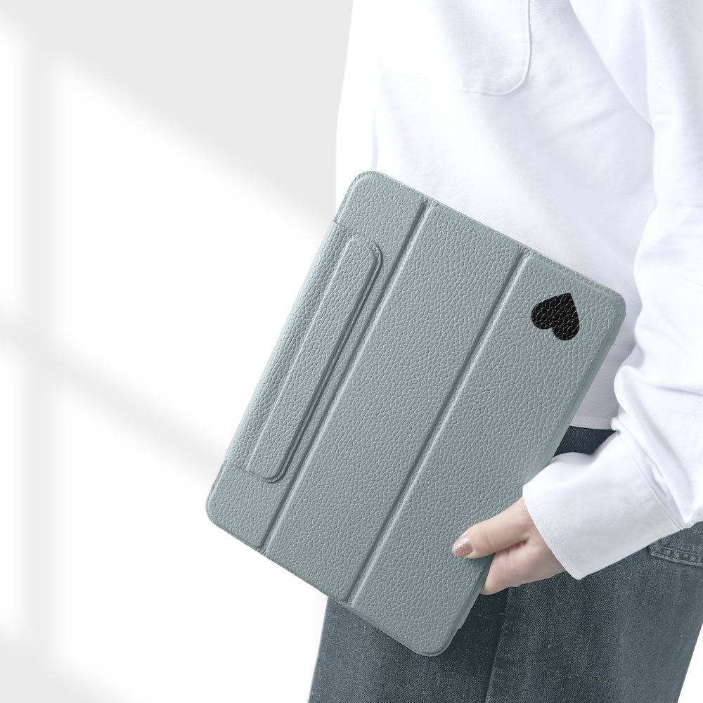 本革 32色 イタリアンシュリンクレザー プリント ハート柄 スタンド機能 iPadケース