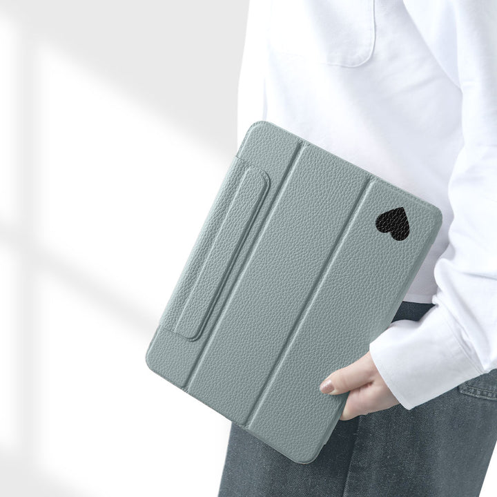 本革 32色 イタリアンシュリンクレザー プリント ハート柄 スタンド機能 iPadケース