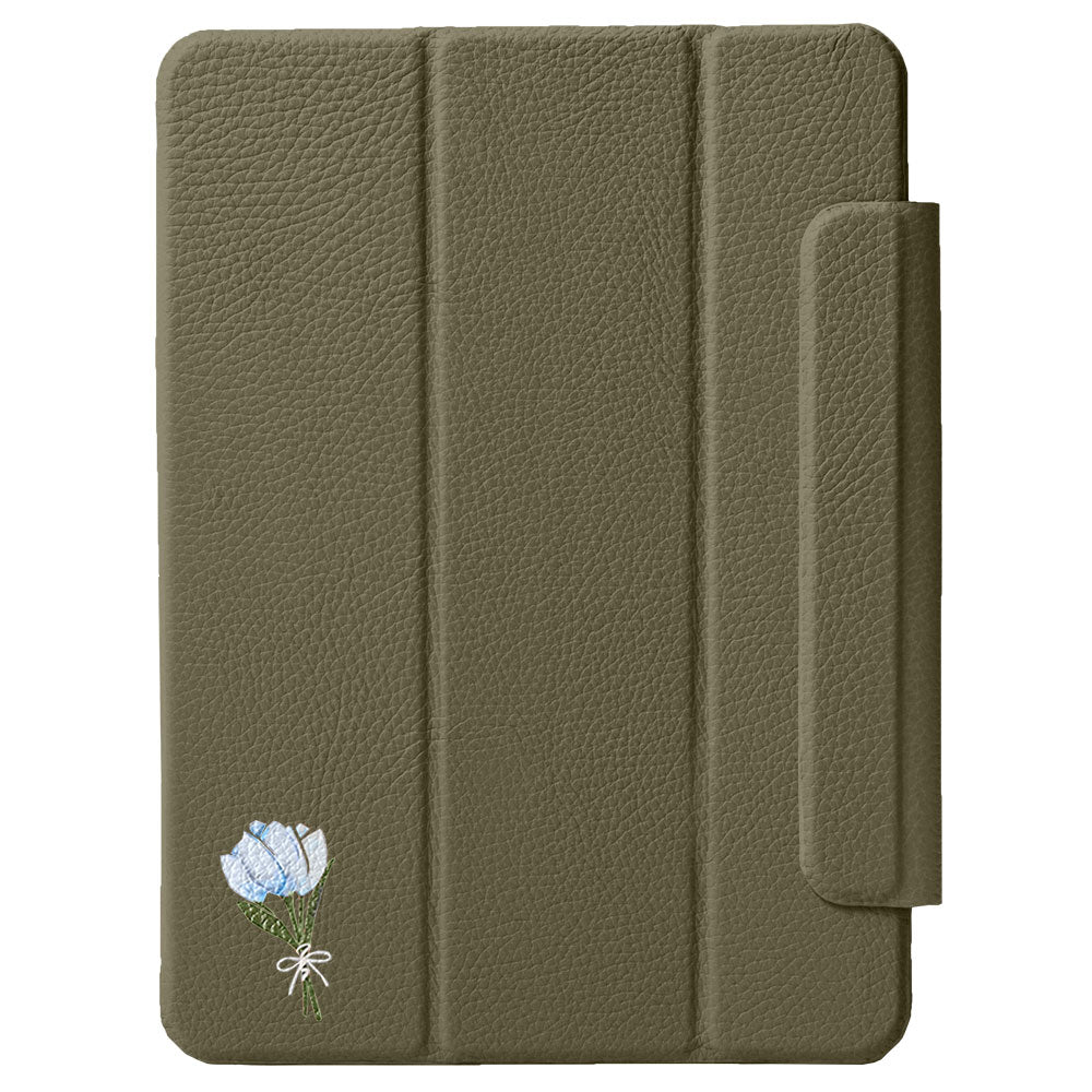 Étui iPad en cuir véritable italien gaufré, imprimé tulipe, 32 couleurs, fonction support