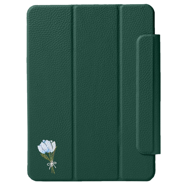 Étui iPad en cuir véritable italien gaufré, imprimé tulipe, 32 couleurs, fonction support
