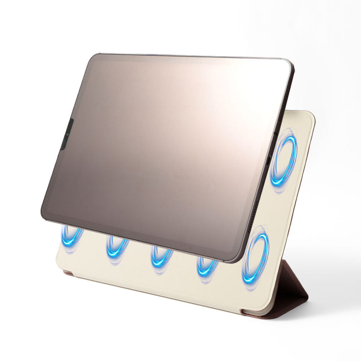 Étui iPad en cuir véritable italien gaufré, imprimé tulipe, 32 couleurs, fonction support