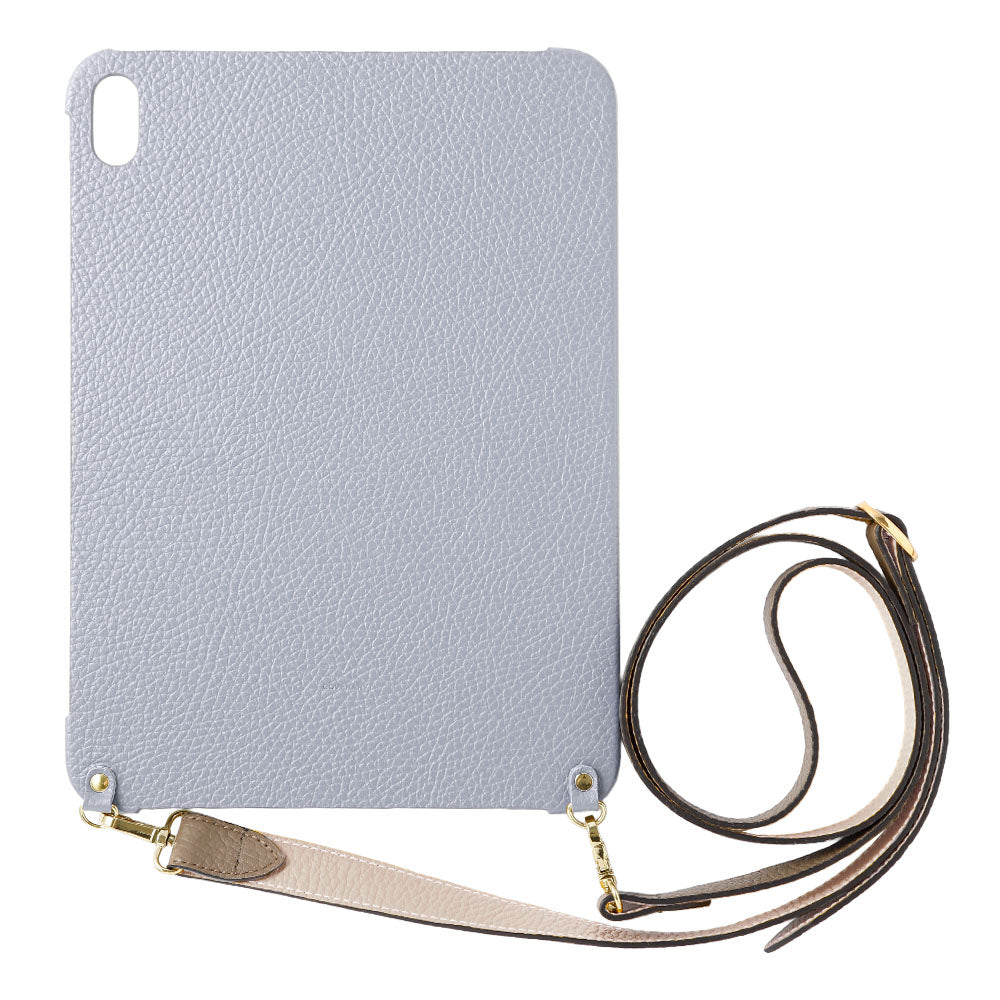 Étui iPad en cuir italien grainé bicolore 32 couleurs avec large sangle d&