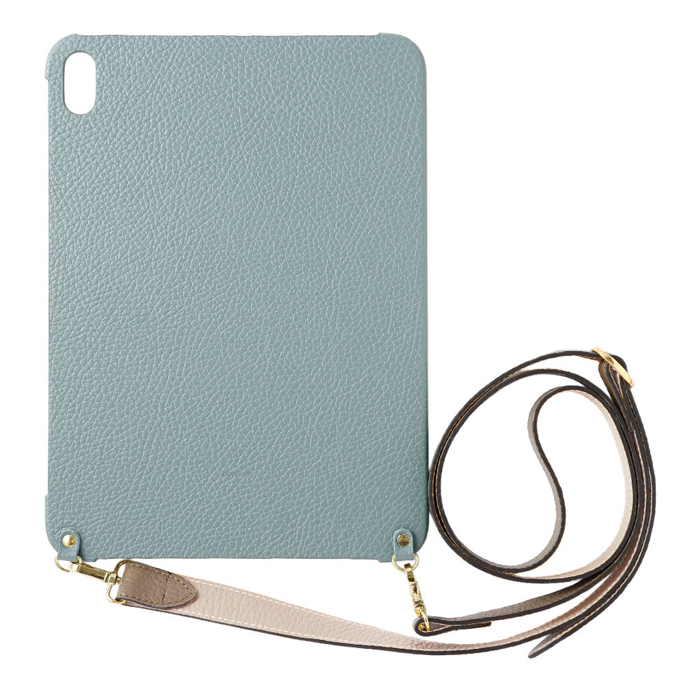 Étui iPad en cuir italien grainé bicolore 32 couleurs avec large sangle d&