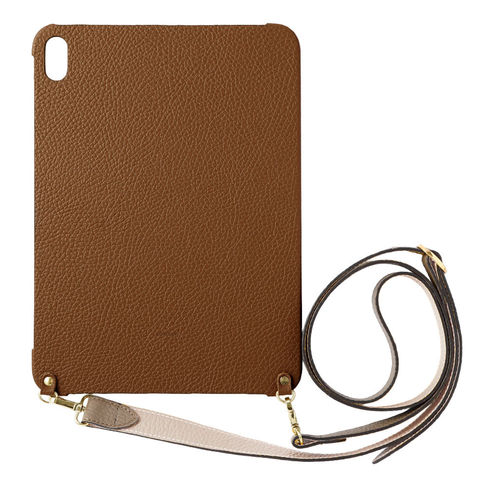 Étui iPad en cuir italien grainé bicolore 32 couleurs avec large sangle d&