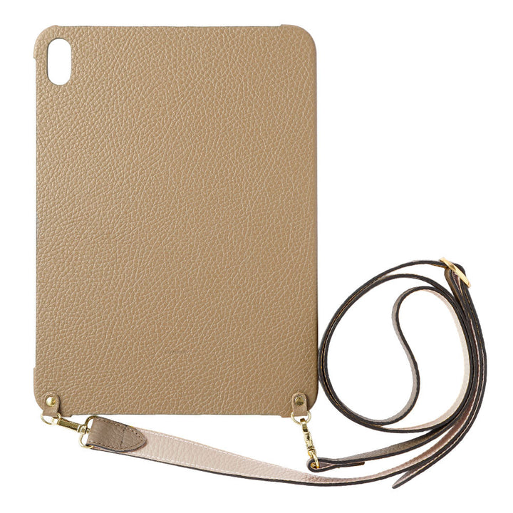 Étui iPad en cuir italien grainé bicolore 32 couleurs avec large sangle d&