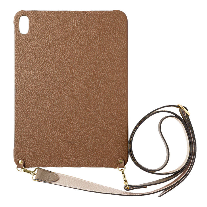 Étui iPad en cuir italien grainé bicolore 32 couleurs avec large sangle d&
