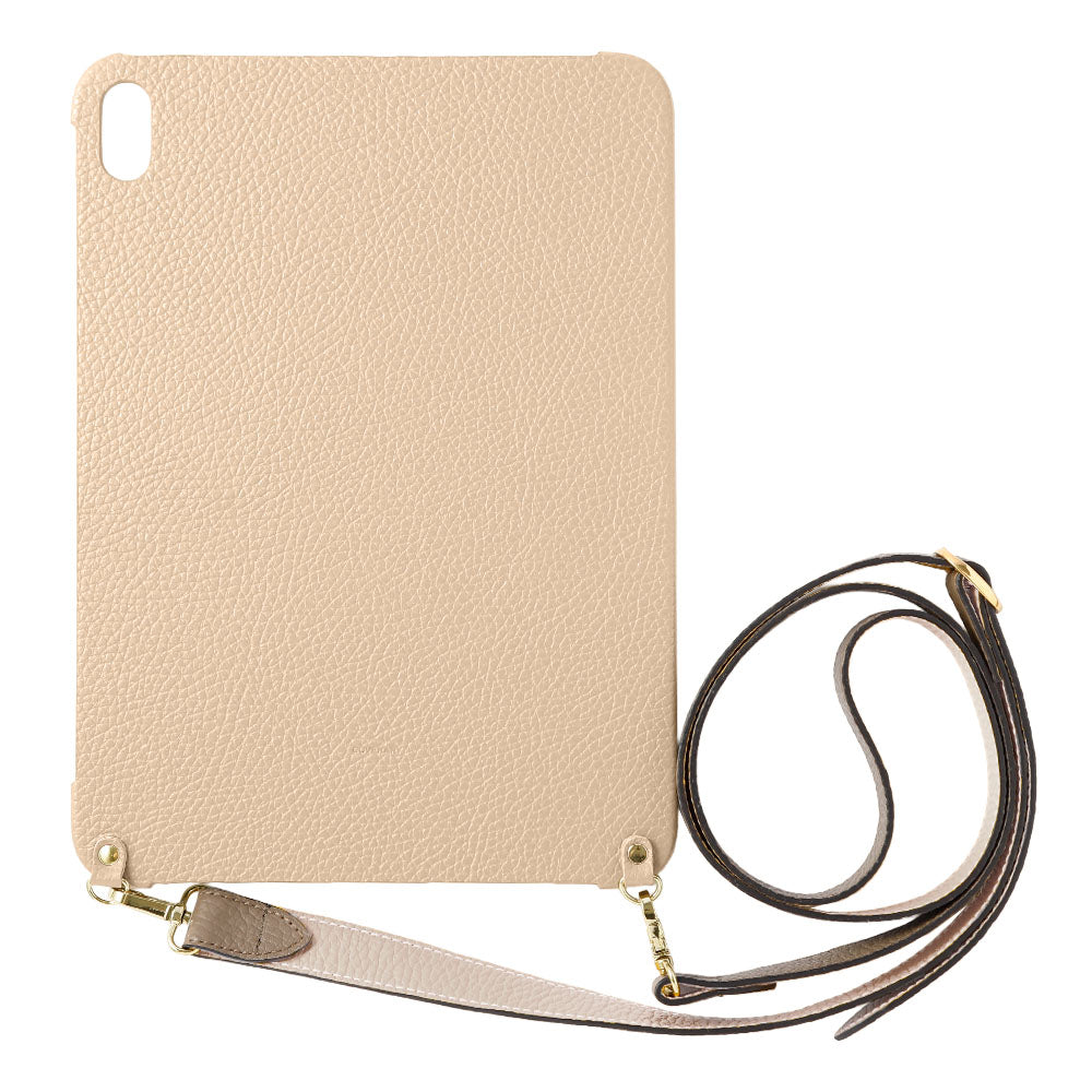 Étui iPad en cuir italien grainé bicolore 32 couleurs avec large sangle d&