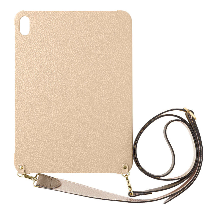 Étui iPad en cuir italien grainé bicolore 32 couleurs avec large sangle d&