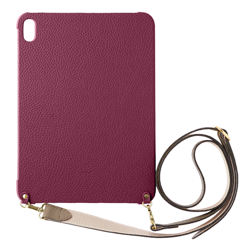 Étui iPad en cuir italien grainé bicolore 32 couleurs avec large sangle d&