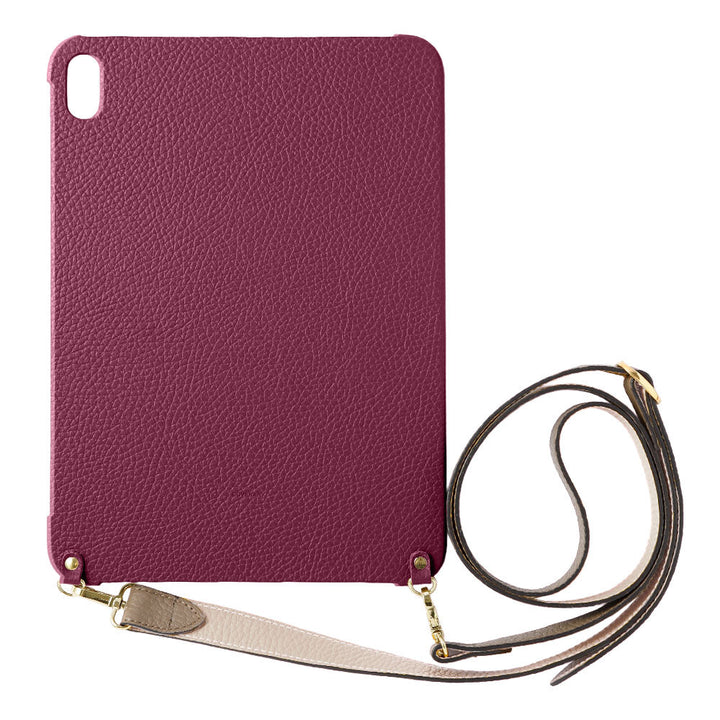 Étui iPad en cuir italien grainé bicolore 32 couleurs avec large sangle d&