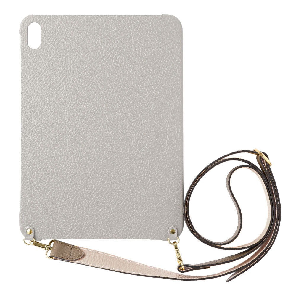 Étui iPad en cuir italien grainé bicolore 32 couleurs avec large sangle d&