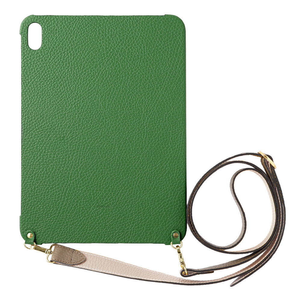 Étui iPad en cuir italien grainé bicolore 32 couleurs avec large sangle d&