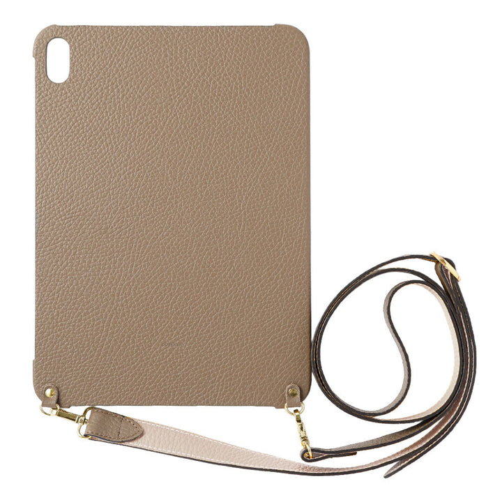 Étui iPad en cuir italien grainé bicolore 32 couleurs avec large sangle d&