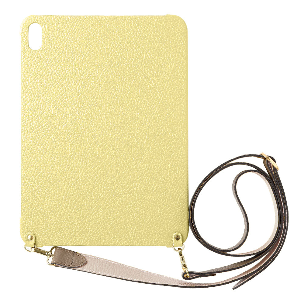 Étui iPad en cuir italien grainé bicolore 32 couleurs avec large sangle d&