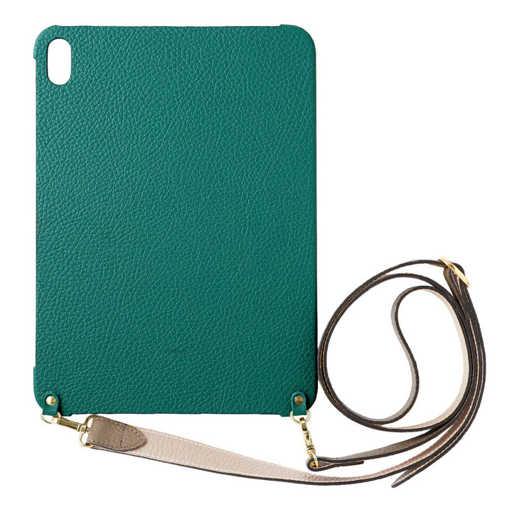 Étui iPad en cuir italien grainé bicolore 32 couleurs avec large sangle d&