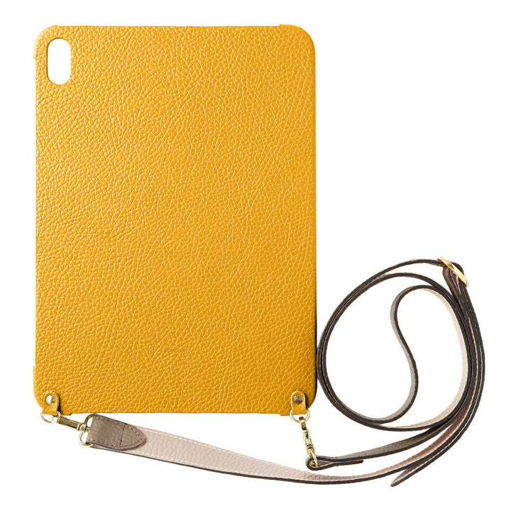 Étui iPad en cuir italien grainé bicolore 32 couleurs avec large sangle d&