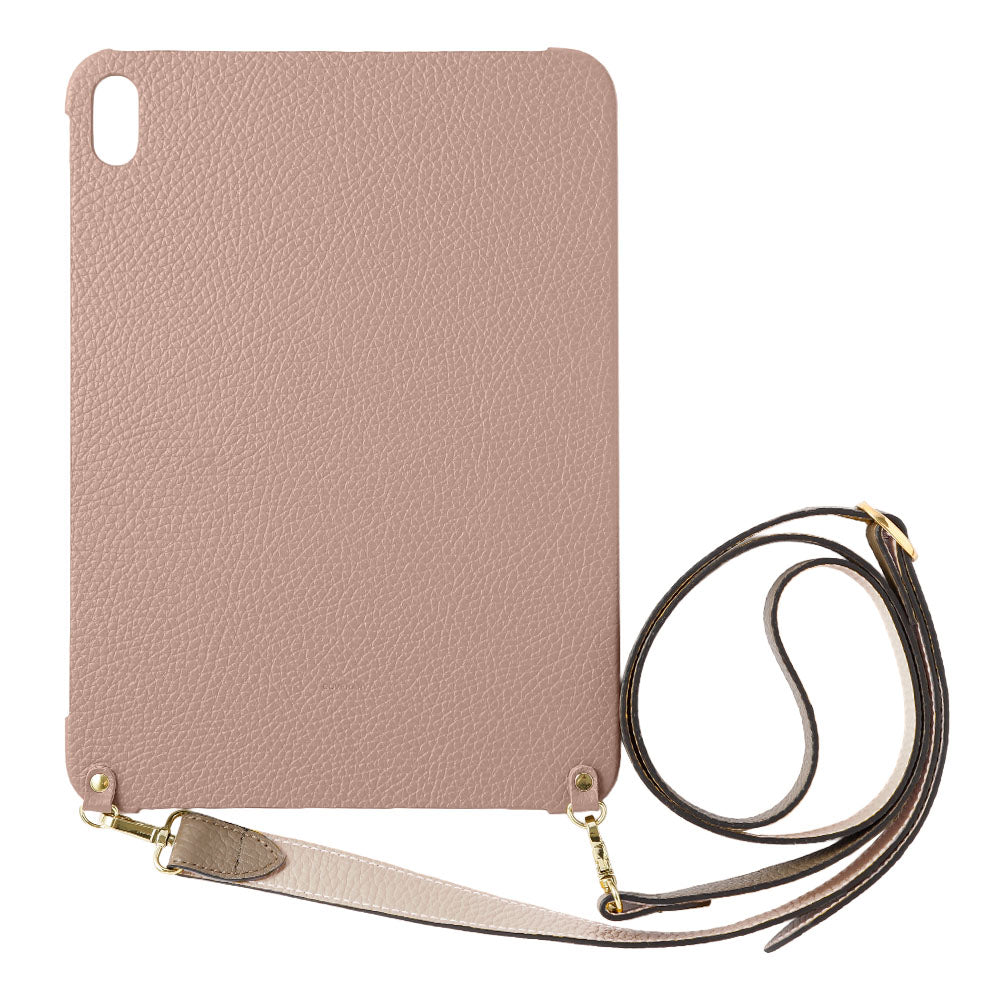 Étui iPad en cuir italien grainé bicolore 32 couleurs avec large sangle d&