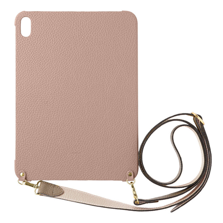 Étui iPad en cuir italien grainé bicolore 32 couleurs avec large sangle d&