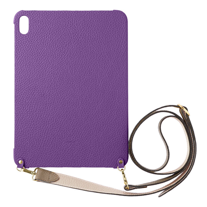Étui iPad en cuir italien grainé bicolore 32 couleurs avec large sangle d&
