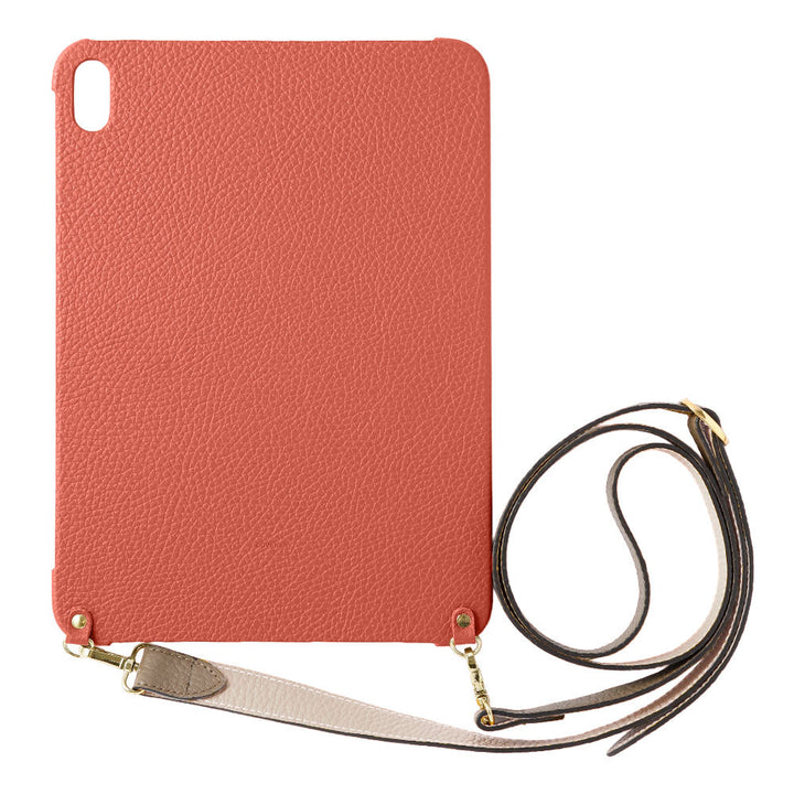 Étui iPad en cuir italien grainé bicolore 32 couleurs avec large sangle d&