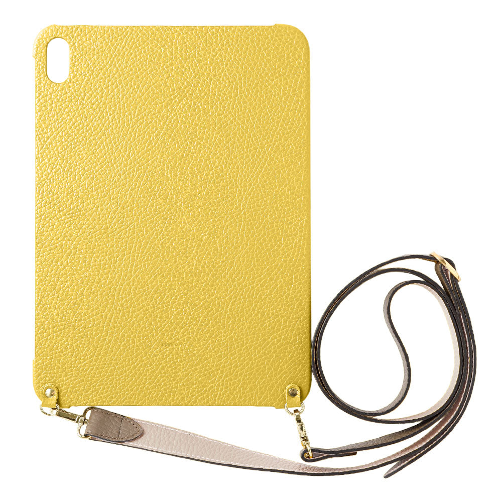 Étui iPad en cuir italien grainé bicolore 32 couleurs avec large sangle d&