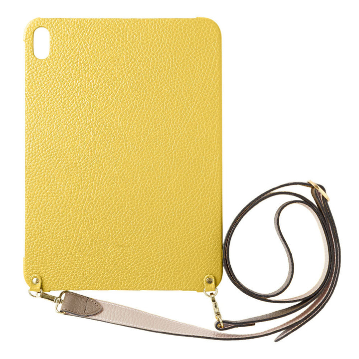 Étui iPad en cuir italien grainé bicolore 32 couleurs avec large sangle d&