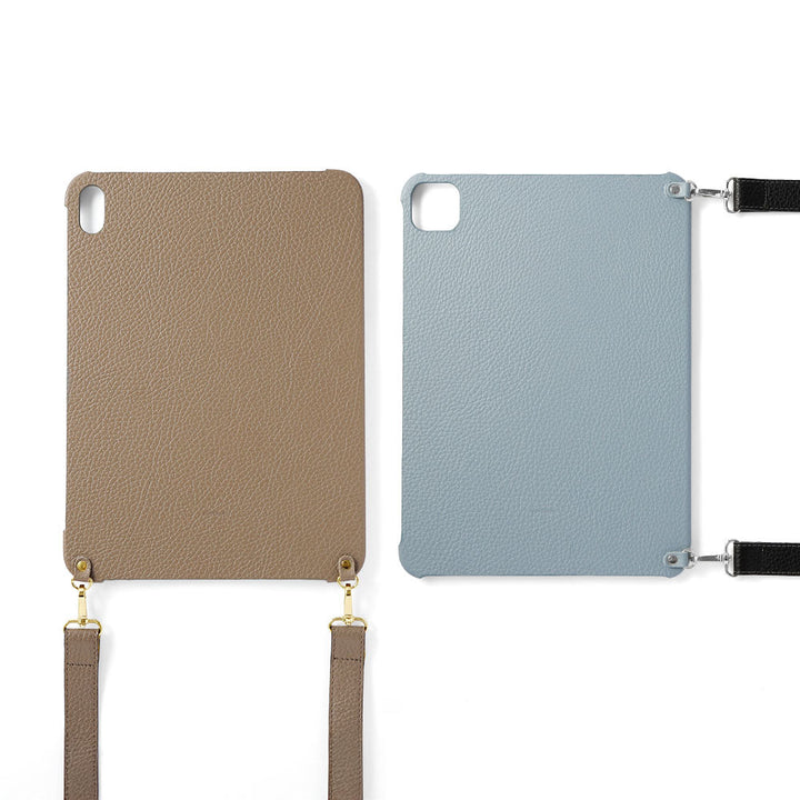 Étui iPad en cuir italien grainé bicolore 32 couleurs avec large sangle d&