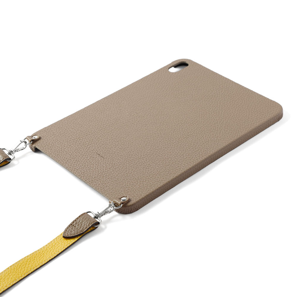 Étui iPad en cuir italien grainé bicolore 32 couleurs avec large sangle d&