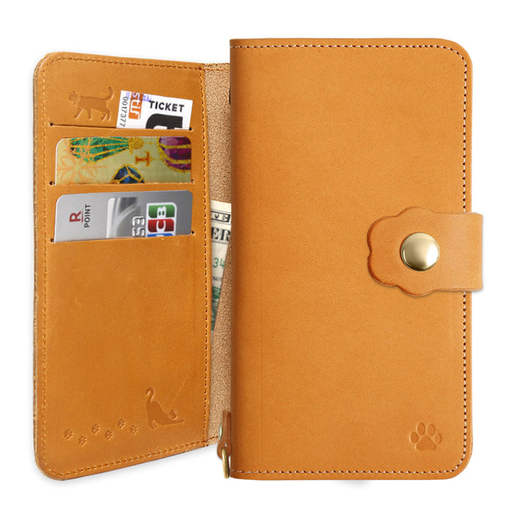 Genuine leather Italian leather card storage cat belt notebook-style case (with belt) AQUOS series