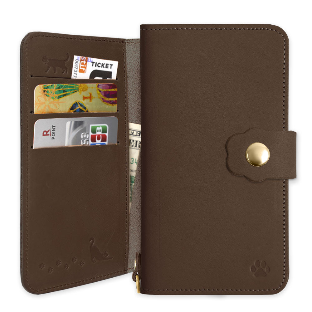 Étui portefeuille avec ceinture pour cartes en cuir italien véritable, motif chat (avec ceinture) pour la série Xperia