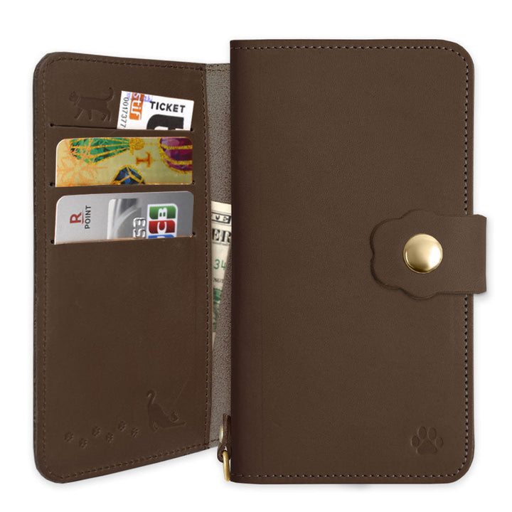 Étui portefeuille avec ceinture pour iPhone série, cuir véritable italien, rangement cartes, ceinture chat