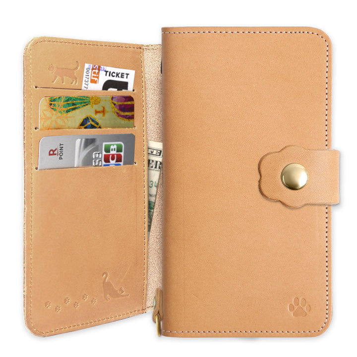 Genuine leather Italian leather card storage cat belt notebook-style case (with belt) AQUOS series