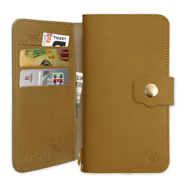 Étui portefeuille avec ceinture pour cartes en cuir italien véritable, motif chat (avec ceinture) pour la série Xperia