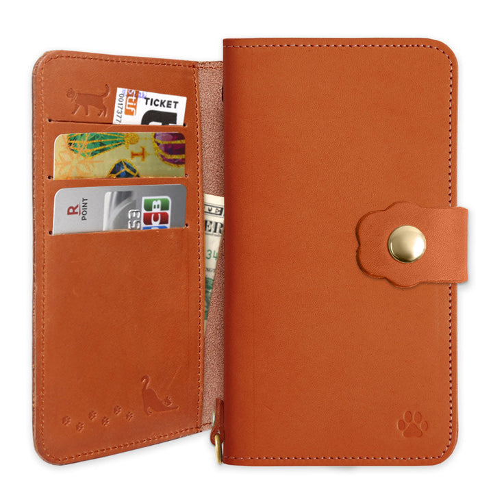 Étui portefeuille avec ceinture pour cartes en cuir italien véritable, motif chat (avec ceinture) pour la série Xperia