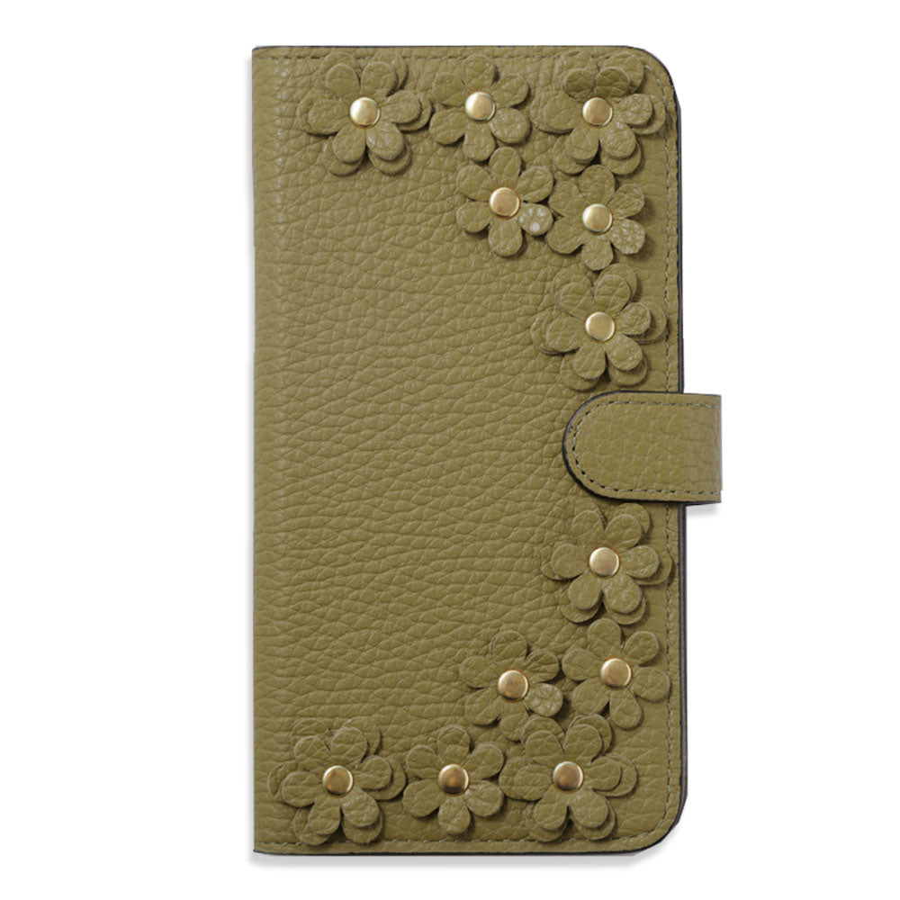 Genuine leather 32 colors Italian shrink leather flower motif notebook-style case (with belt) Xperia series