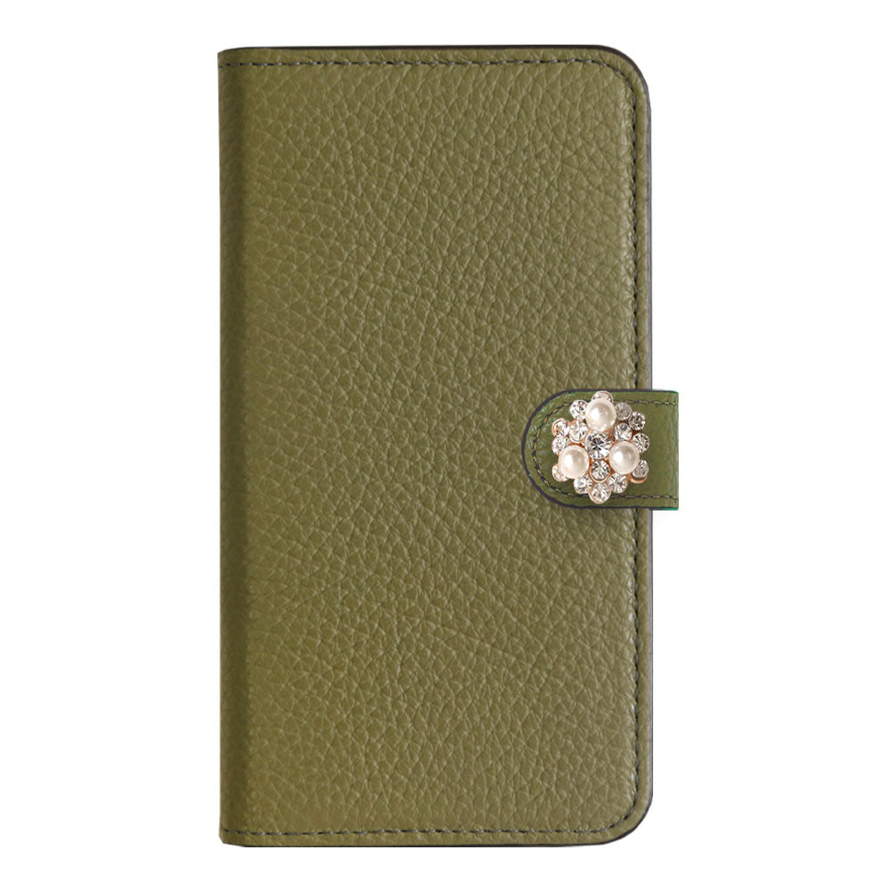 Genuine leather 32 colors Italian shrink leather crystal pearl deco notebook-style case (with belt)