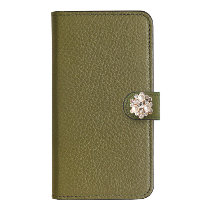Genuine leather 32 colors Italian shrink leather crystal pearl deco notebook-style case (with belt)