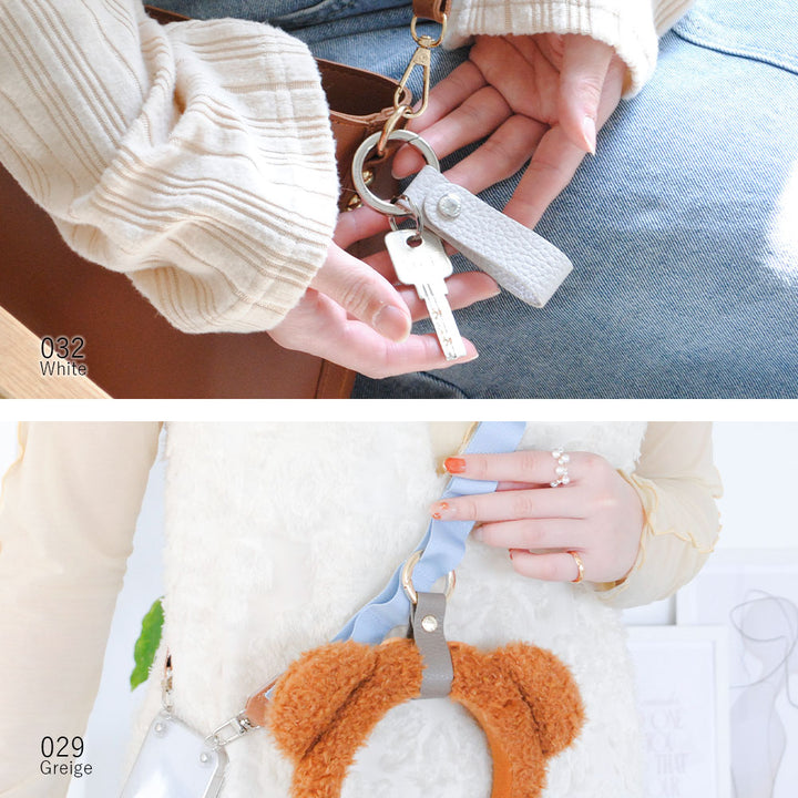 アクセサリー 本革 32色 イタリアンシュリンクレザー カラビナ付きループホルダー