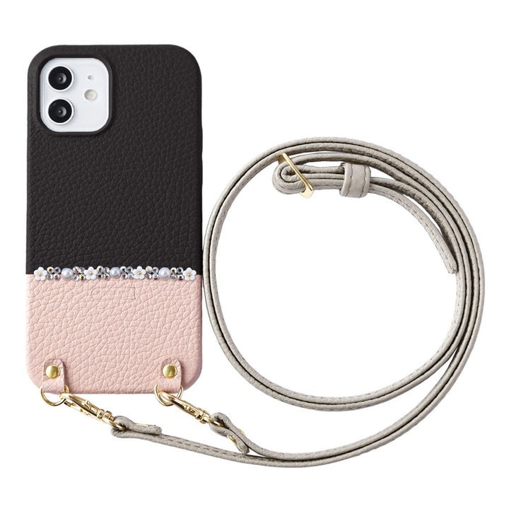 Genuine leather 32 colors Italian shrink leather Selectable bicolor Flower line With shoulder strap Back case AQUOS series