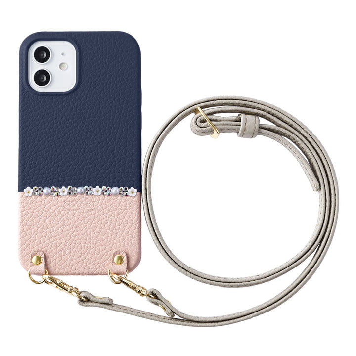 Genuine leather 32 colors Italian shrink leather Selectable bicolor Flower line With shoulder strap Back case AQUOS series