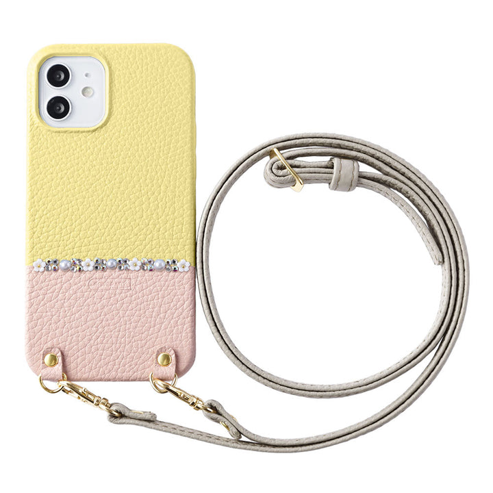 Genuine leather 32 colors Italian shrink leather Selectable bicolor Flower line With shoulder strap Back case AQUOS series