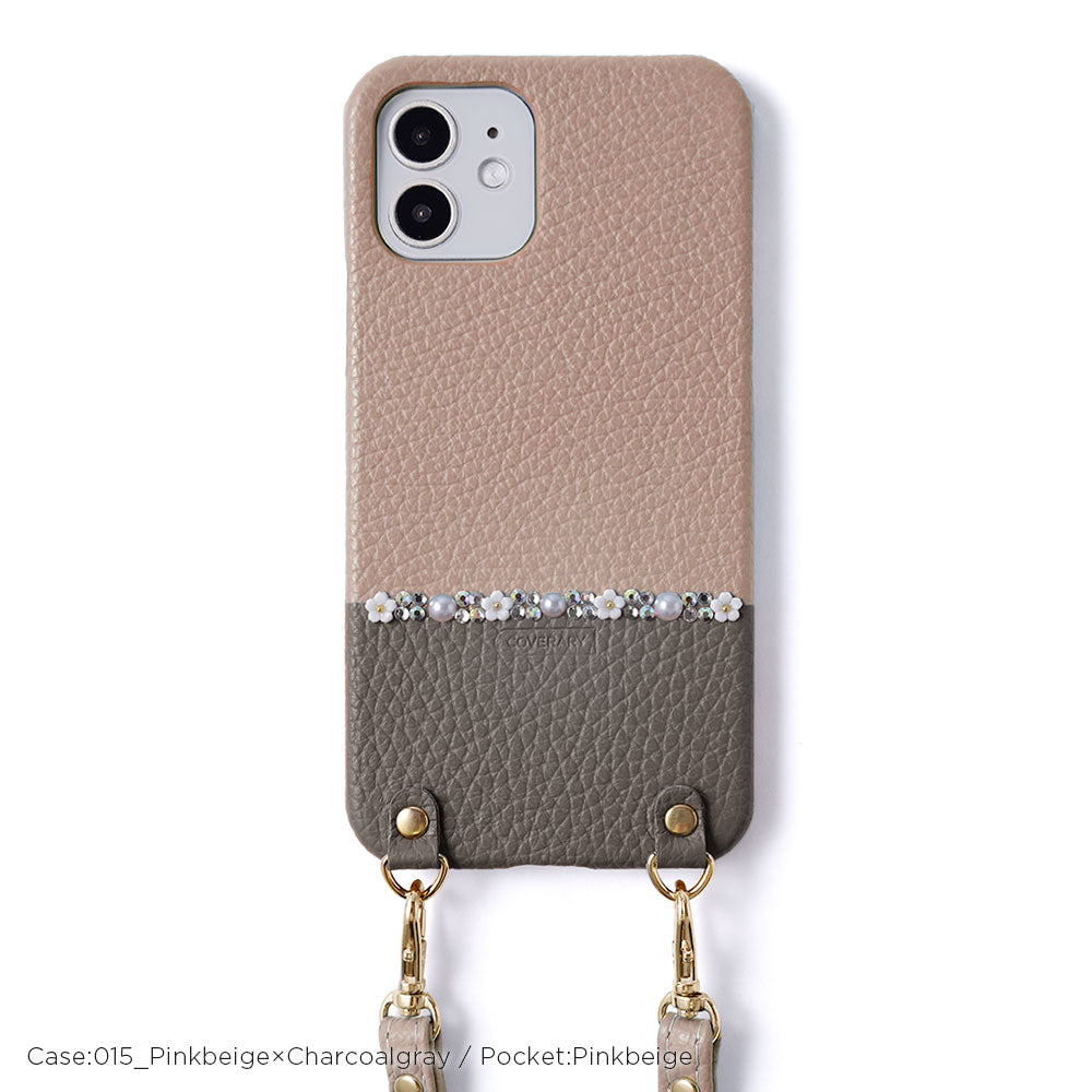 Genuine leather 32 colors Italian shrink leather Selectable bicolor Flower line With shoulder strap Back case AQUOS series