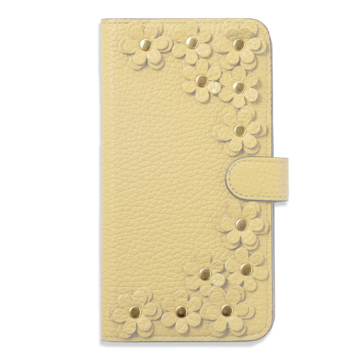 Genuine leather 32 colors Italian shrink leather flower motif notebook-style case (with belt)